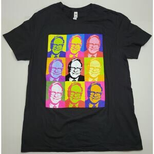 Warren Buffet Andy Warhol 2020 Berkshire Hathaway Black Large T-Shirt Investor